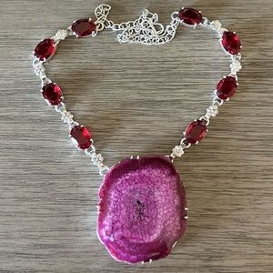 0548 Solar Quartz Druzy Garnet Big Necklace Statement Silver Gemstone Jewelry